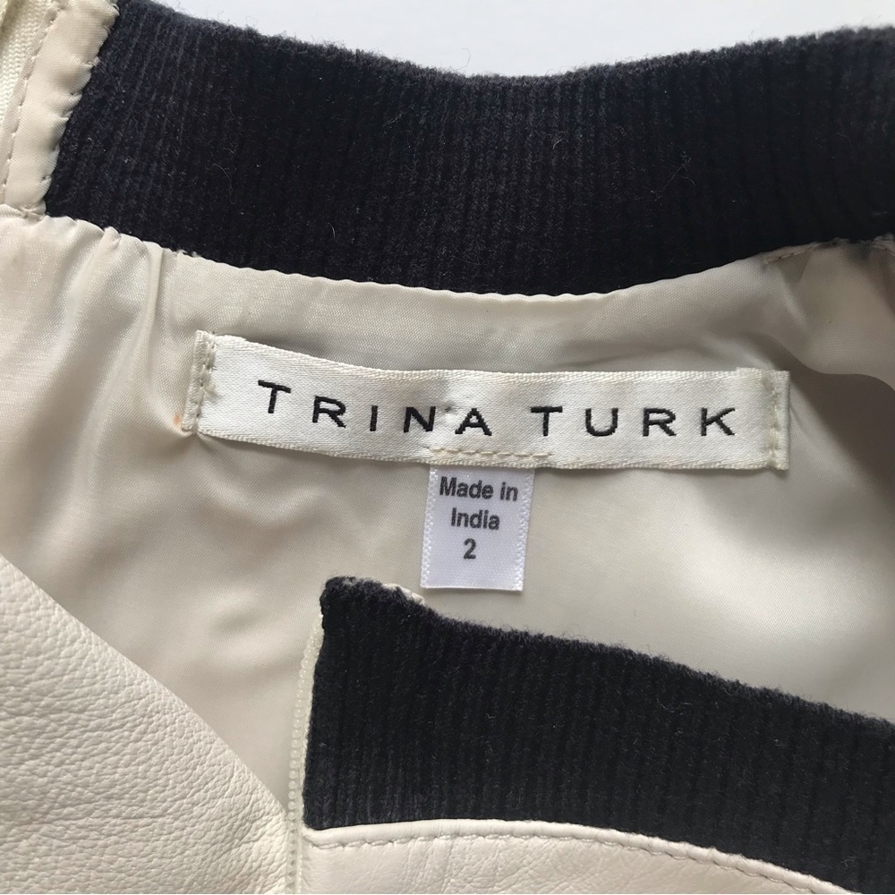 TRINA TURK Dalia Ivory Cream Lamb Leather Asymmetrical hem Dress Size 2 - Picture 7 of 16